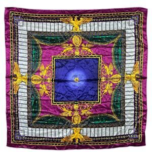 Vintage Ellen Tracy Silk Scarf Magenta Gold Eagle Design